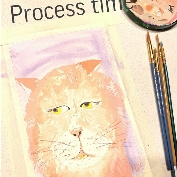 Cat Portrait Painting ORIGINAL Watercolor Furry Friends Pet Portrait Wall Art - Picture 4 of 11